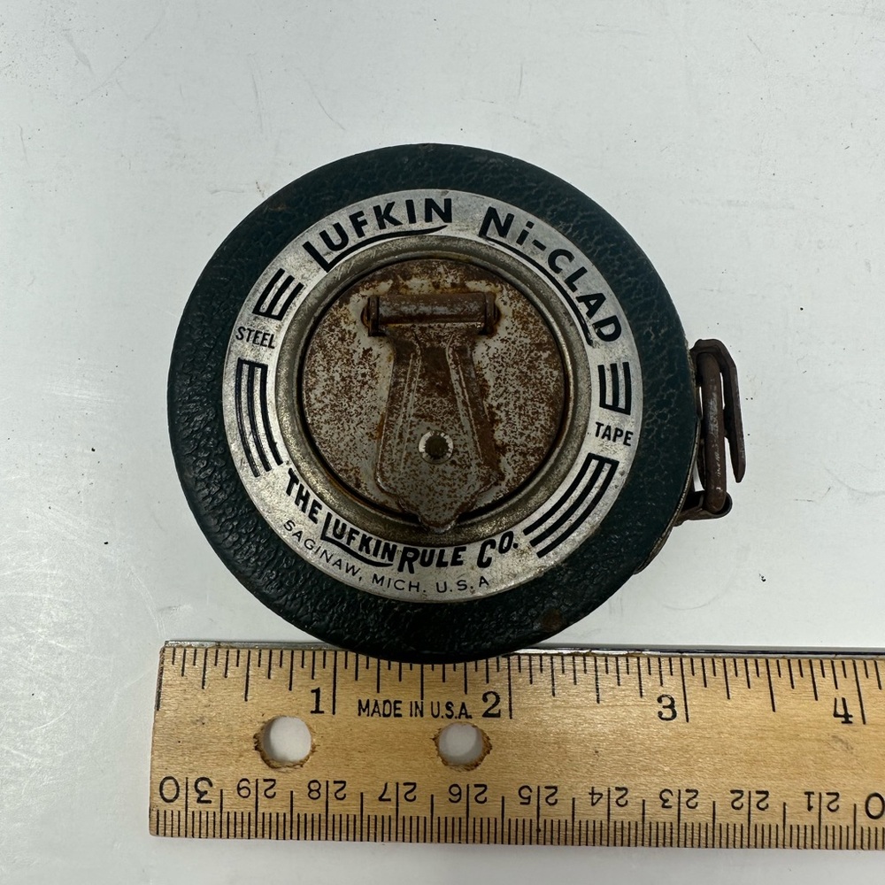 Vintage Lufkin Ni-Clad 25 FT Steel Tape Measure 25' Lufkin Rule Co Green C0